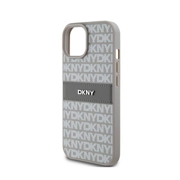 DKNY Leather Mono Stripe & Metal Logo - Fodral för iPhone 15/14/13 (beige)