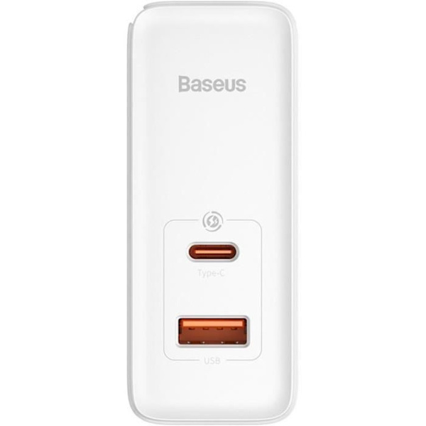 Nätadapter 1x USB-A-port + 1x USB-C-port 100W + USB-C-kabel 1m Baseus GaN5 Pro - vit - TU