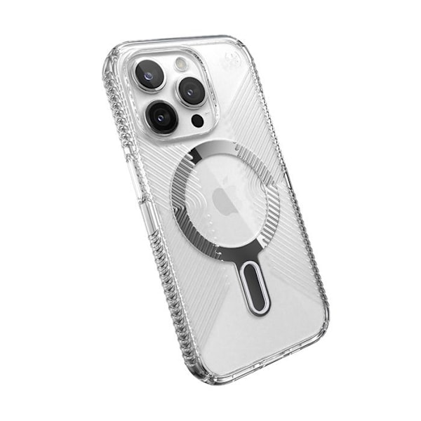 Speck Presidio Perfect-Clear Grip ClickLock & Magsafe - Fodral för iPhone 15 Pro (Klar / Chrome Finish / Serene Silver)