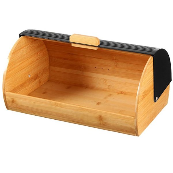 Brödbox - Ej specificerat - Modell 2737 - Bambu - Svart stål - Modern design svart/ljust trä