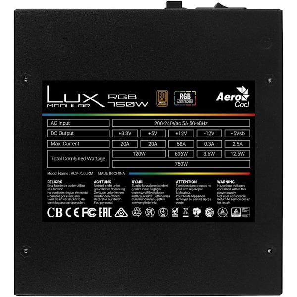 Strömförsörjning - AEROCOOL - LUX 750M RGB - 750W - Semimodulär Svart