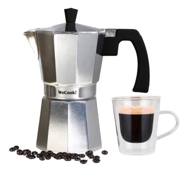 Italiensk espressobryggare i aluminium, 12 koppar kaffe, Vitrokeramik, Gas Wecook Paola Silver 50669