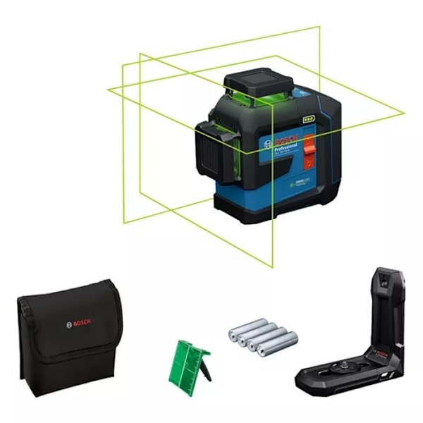 Laserlinjer 3 plan GLL 80-33 G Professional + 4 batterier 1.5 V LR6 AA - BOSCH - 601065500 Grön