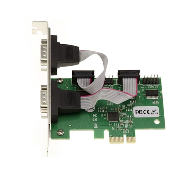 PCI Express PCIe Seriell RS232 4-portars styrkort med ASIX AX99100 Chipset. Med LÅG och HÖG PROFIL fästen