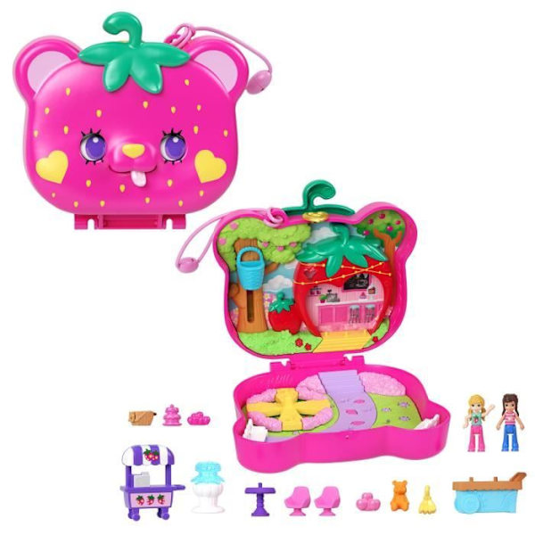 Polly Pocket-Strawberry Bear-Box och figuriner, reseleksak HRD35 Flerfärgad