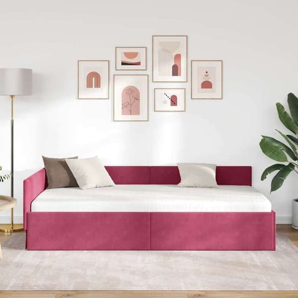 vidaXL Hörnsängram Bordeaux 80 cm x 200 cm Sammet 42016065