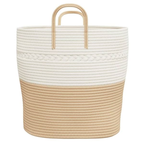 Beige och vit förvaringskorg Ø43x38 cm bomull