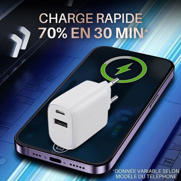 USB-laddare - WAYTEX - 3-pack 30W - USB-C + USB-A - QC 3.0 PD - Säker laddning (IC)