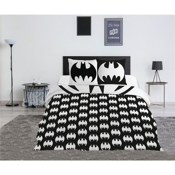 Sängset - BATMAN - Modell Logotyp - 240x220 cm - 3 delar - Tryckt Vändbar Vit