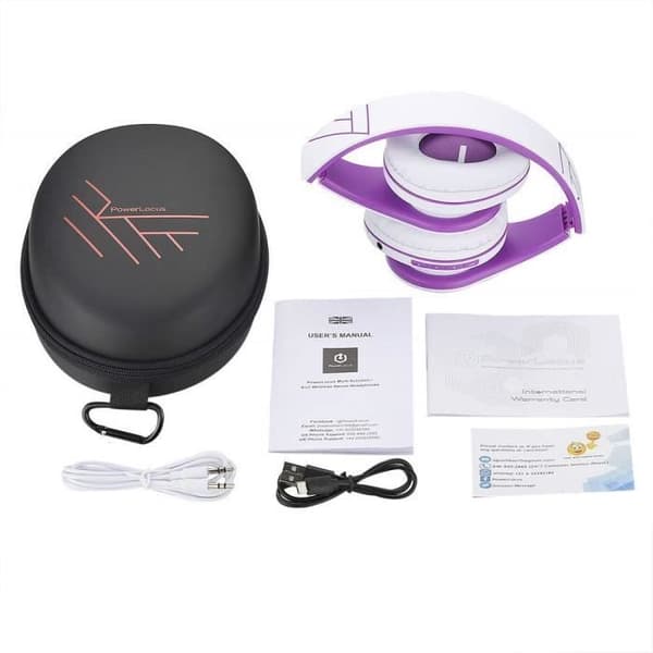 Bluetooth-hörlurar - POWERLOCUS - Fällbara - HD stereo - Micro SD/TF - Lila Violett