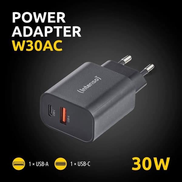 Nätadapter - Intenso - W30AC - 30W - USB-A & USB-C - Svart