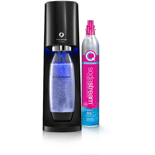 Sodamaskin - SODASTREAM - E-TERRA - 1 diskmaskinflaska - 1 CO2-påfyllning 60L - Svart Svart