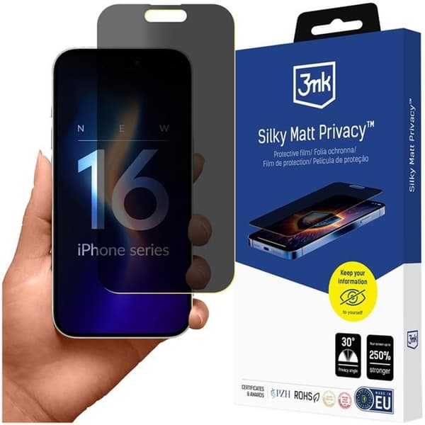Integritetsskyddande film - 3mk - Silky Matt Privacy - iPhone 16 Plus - Antireflex - Represistent