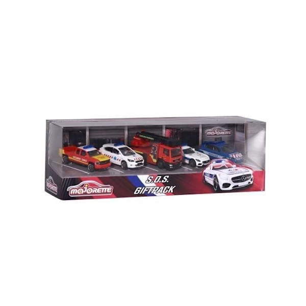 MAJORETTE Premium SOS box set med 5 metallfordon 1/64 - Chevrolet, Citroën, MAN, Peugeot, Mercedes Flerfärgad
