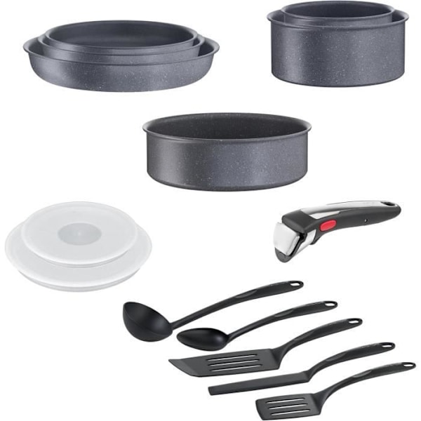 Tefal Ingenio kökstillbehör 14 st, Induktion, Non-stick beläggning, Stapelbar, Diskmaskinssäker, Stekpannor och kastruller, Antilim