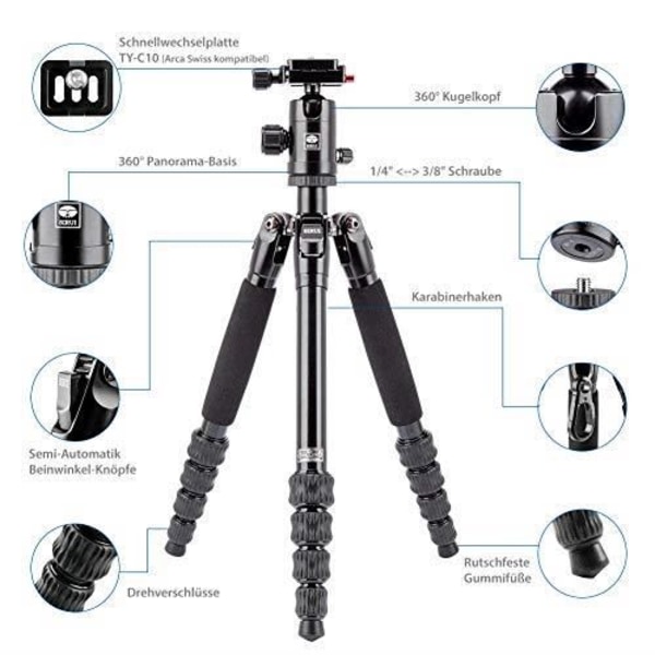 Reserev tripod - SIRUI - AM-005K+D-10K - Anodiserad aluminium - Snabbfäste - Lätt