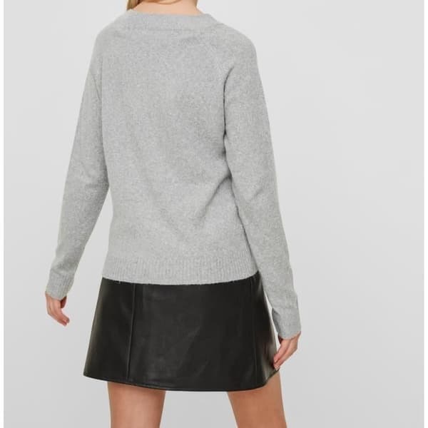 VERO MODA stickad tröja - Dam - Grå - Rundad fåll och ribbade detaljer Grå XXL