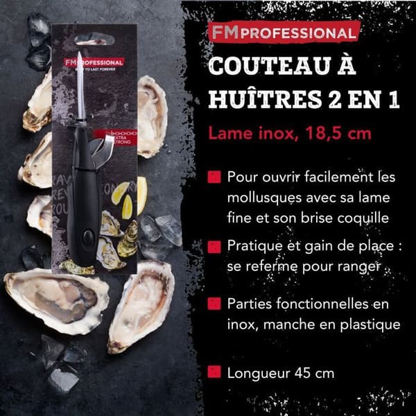 Ostronkniv 2 i 1 18 cm FM Professional Divers Grå