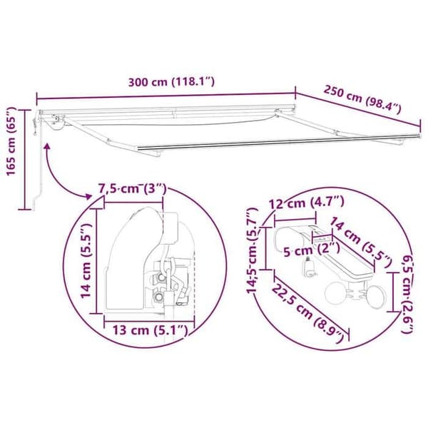 Vidaxl Markisram Vit 3 x 2,5 m Aluminium