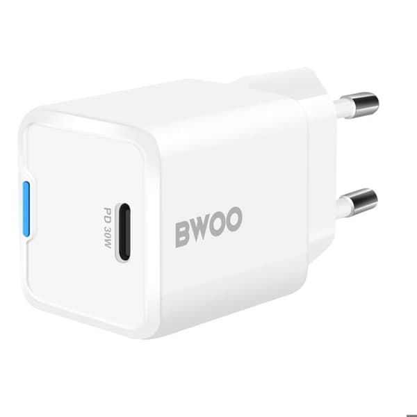 Nätadapter - BWOO - 30W - GaN - USB-C - Kompakt och Lätt Vit