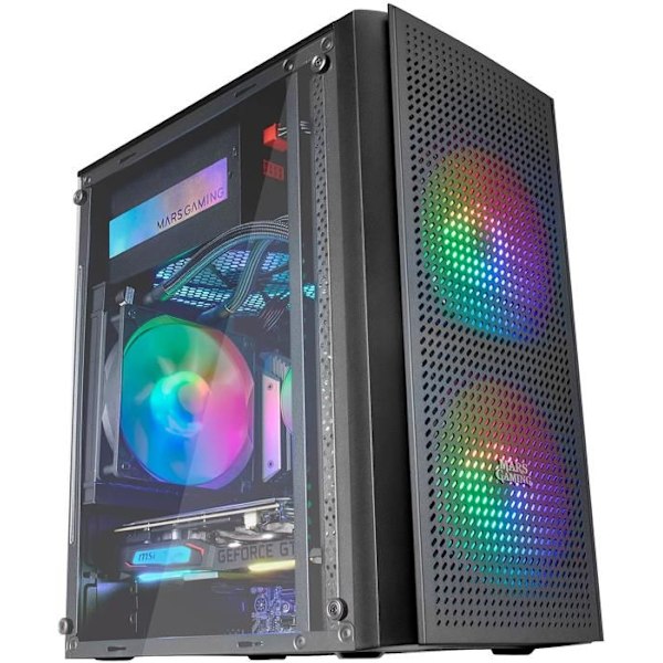PC-chassi Micro ATX - Mars Gaming - MC300 Svart - Härdat Glas - 3 FRGB Fläktar - Total-Mesh