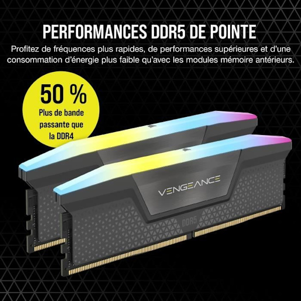RAM-minne - CORSAIR - Vengeance RGB DDR5 RAM 64GB (2x32GB) 6000MHz CL30 AMD Expo iCUE-kompatibel - Grå (CMH64GX5M2B6000Z30)