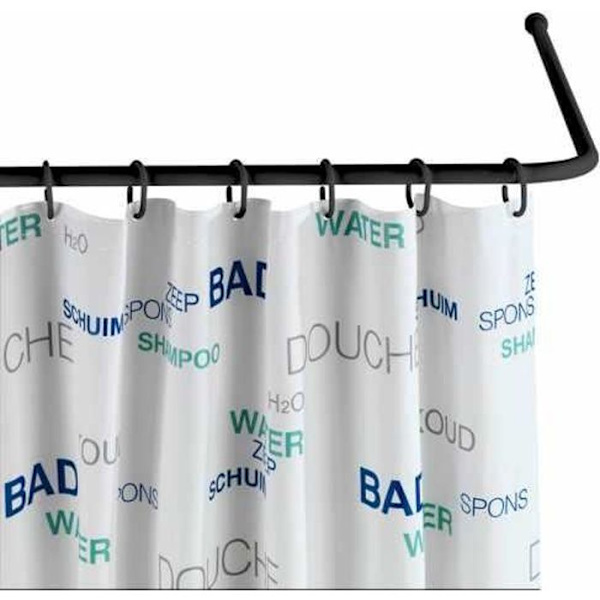 WENKO Universal vinkelduschstång, vinkelduschstång, anpassningsbar längd, fäste utan borrning, Aluminium, Ø 2 cm, Svart