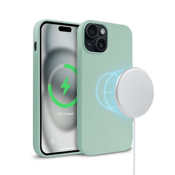 Telefonskal - Crong - Färgskydd Magnetisk - iPhone 15 - Myntgrön - Mjuk - Stötabsorberande Mynta