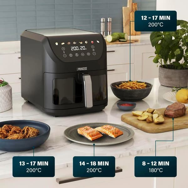 PRINCESS SlimFry 182257 Luftfritös 8L 2000W Touchskärm 8 program Svart Svart