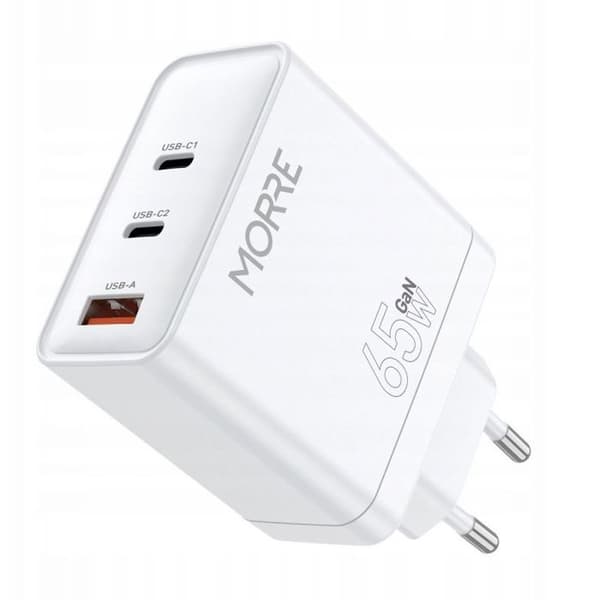 Laddare - väggadapter Tiross LADDAR MORRE USB/USB-C 65W VIT