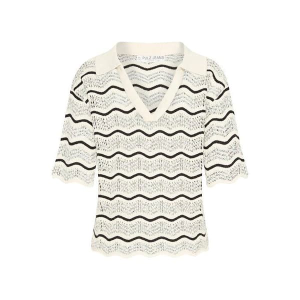 Pullover dam Pulz Jeans Mariell antikt vit/svart randig S
