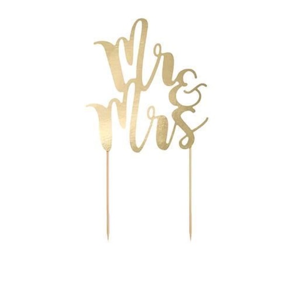 Cake Topper - Mr & Ms - Guld - 25,5 cm - Anpassningsbar - Guld Finish Guld