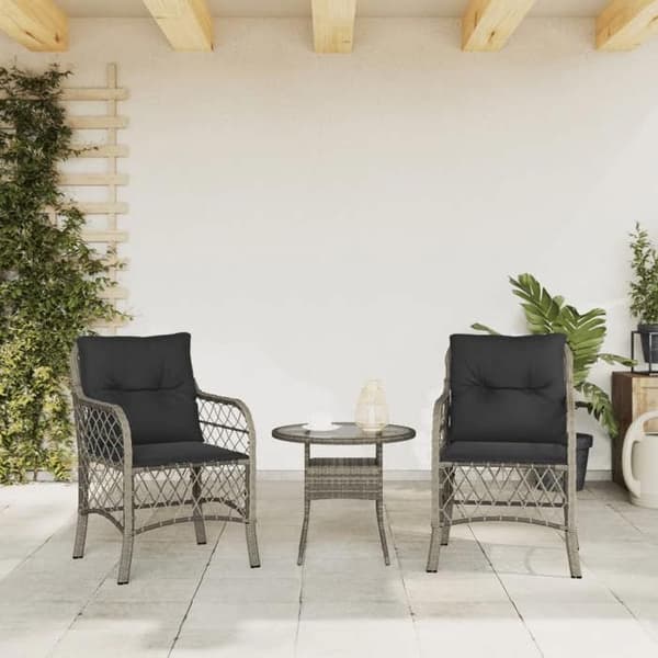 vidaXL Trädgårdstolar med kuddar 2-pack grå vävd resin 365155