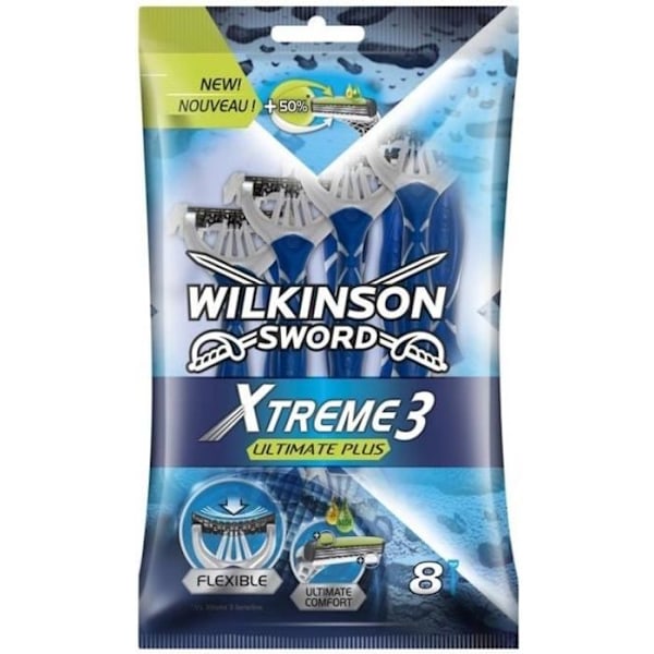 Wilkinson Sword Xtreme 3 Ultimate Plus engångsrakhyvlar för män - 8-pack