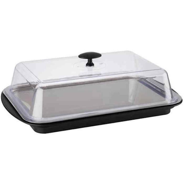 Set kyltisk kylplatta - APS - Rektangulär - Transparent svart - 43x29x14 cm - Inkluderar förvaringskupa