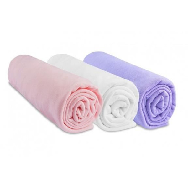 Set med 3 st bomullsjerseys påsydda lakan 70x140 för flickor - EASY DORT - Liten flickpack - Rosa, vit, lila rosa, vit, parma