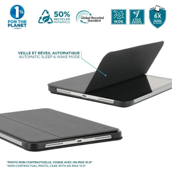 Eko-designad fodral för iPad Air 11'' 2024 (M2), Stötskyddande fodral med intelligent lock för automatisk vila/väckning, Svart Svart