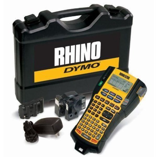 DYMO - Kit Rhino 5200 - Elektronisk etikettmaskin Flexibel nylontejp Fodral 6 AA-batterier Nätadapter 1 polyestertejp