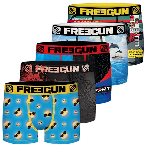 FREEGUN överraskningspaket med boxershorts för män, herrtrosor, design och färg vald slumpmässigt (paket med 5) Flerfärgad XXL