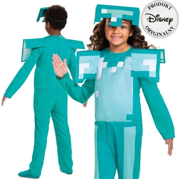 Minecraft Diamond Armor Costume - Förklädnad - 127-136 cm - 7-8 år - Turkos Turkos