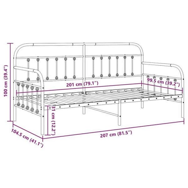vidaXL Dagbädd Ram Vit 100 x 200 cm Pulverlackerad stål 42002647