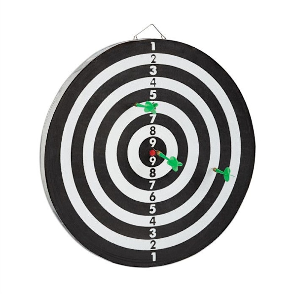Relaxdays darttavla X2 43 cm tävling darttavla med 6 pilar, svart-vit svart, vit, grön