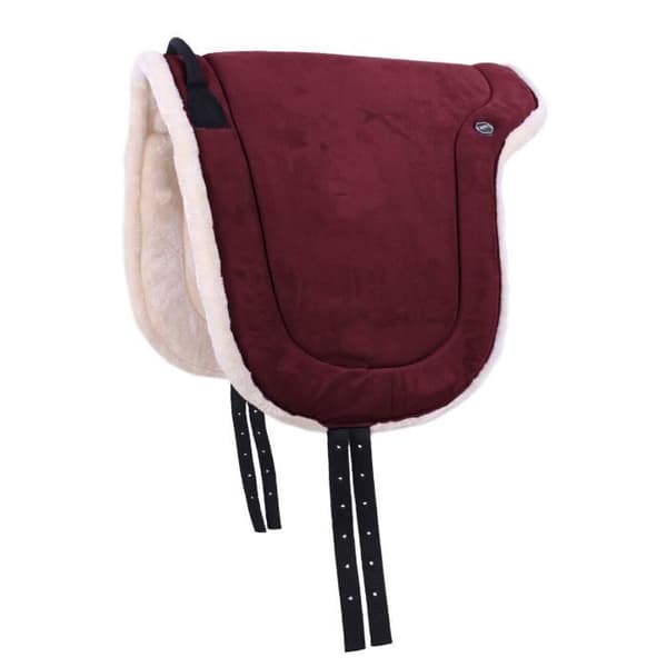 Sadelunderlag - QHP - Burgundy - 100% polyester - Foder i imitationspäls vinröd