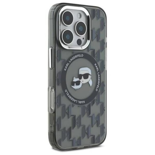 Coque MagSafe Karl Lagerfeld IML Monogram Karl & Choupette för iPhone 16 Pro Max (svart)
