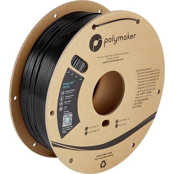 Polymaker PB01001 PolyLite Filament PETG värmebeständig, hög draghållfasthet 1,75 mm 1000 g svart 1 st