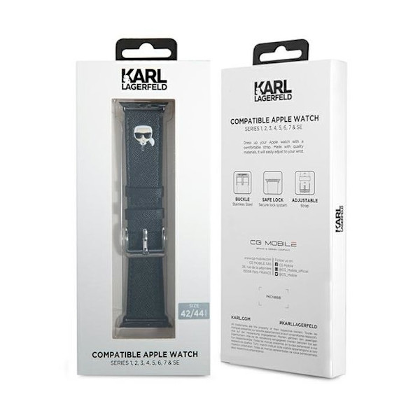 Armband Karl Lagerfeld Saffiano Karl Head för Apple Watch 42/44/45 mm (svart)