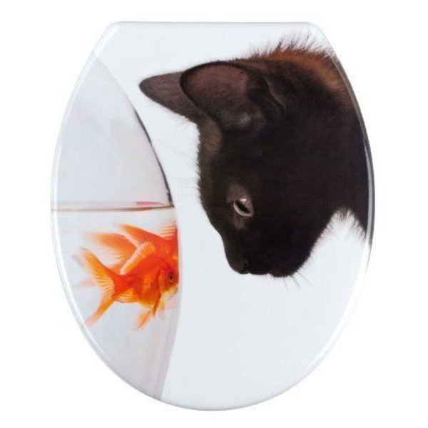Toalettlock - WENKO - Fisk & Katt - Duroplast - Fäste i rostfritt stål - 37,5 x 45 cm Flerfärgad