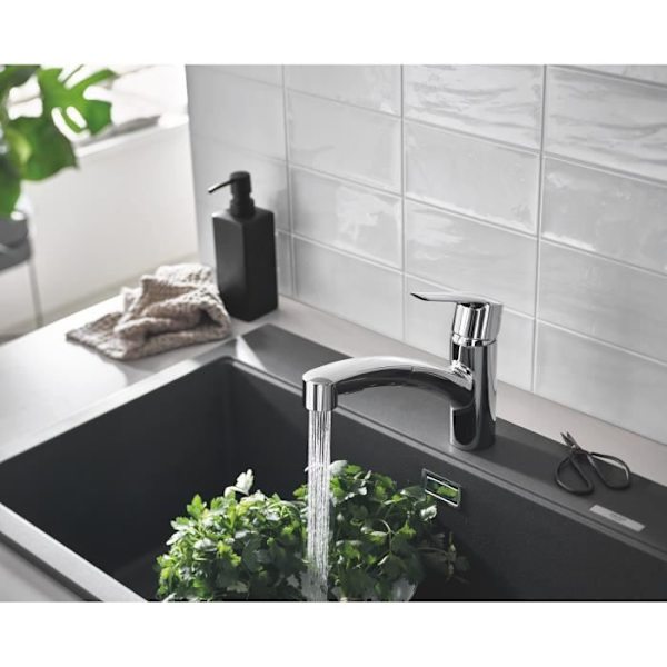 GROHE QUICKFIX Start Diskbänkskran, utdragbar spray, 2-jet-avledare, 90° rotation, 30531001 Krom