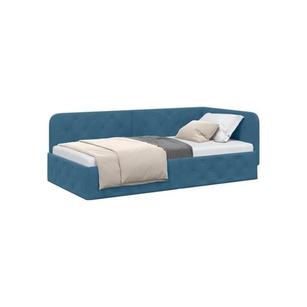 Sängram i hörn i sammet - vidaXL - Blå - 100x200 cm - L-formad design - Mångsidig bäddsoffa Blå