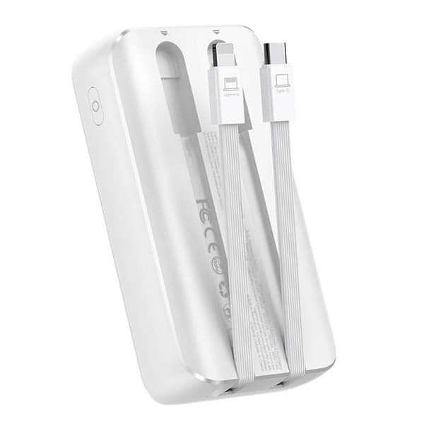 Mini extern batteri Joyroom Jr-Pbc06 med integrerade USB-C till Lightning-kablar Vit